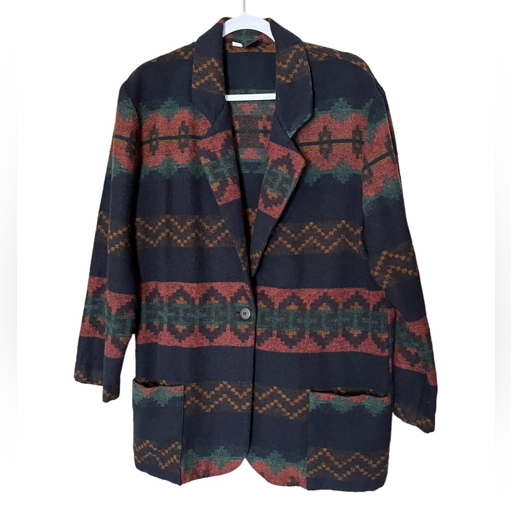 Vintage Southwestern Aztec Wool Blend Blazer Jacket